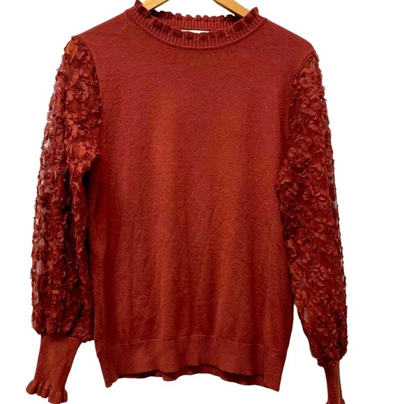 Sioni Milano Mock Neck Mesh Applique Sleeve Detail Sweater Size Large - Picture 7 of 13